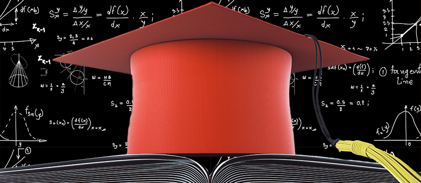 graduation cap in front of physics background