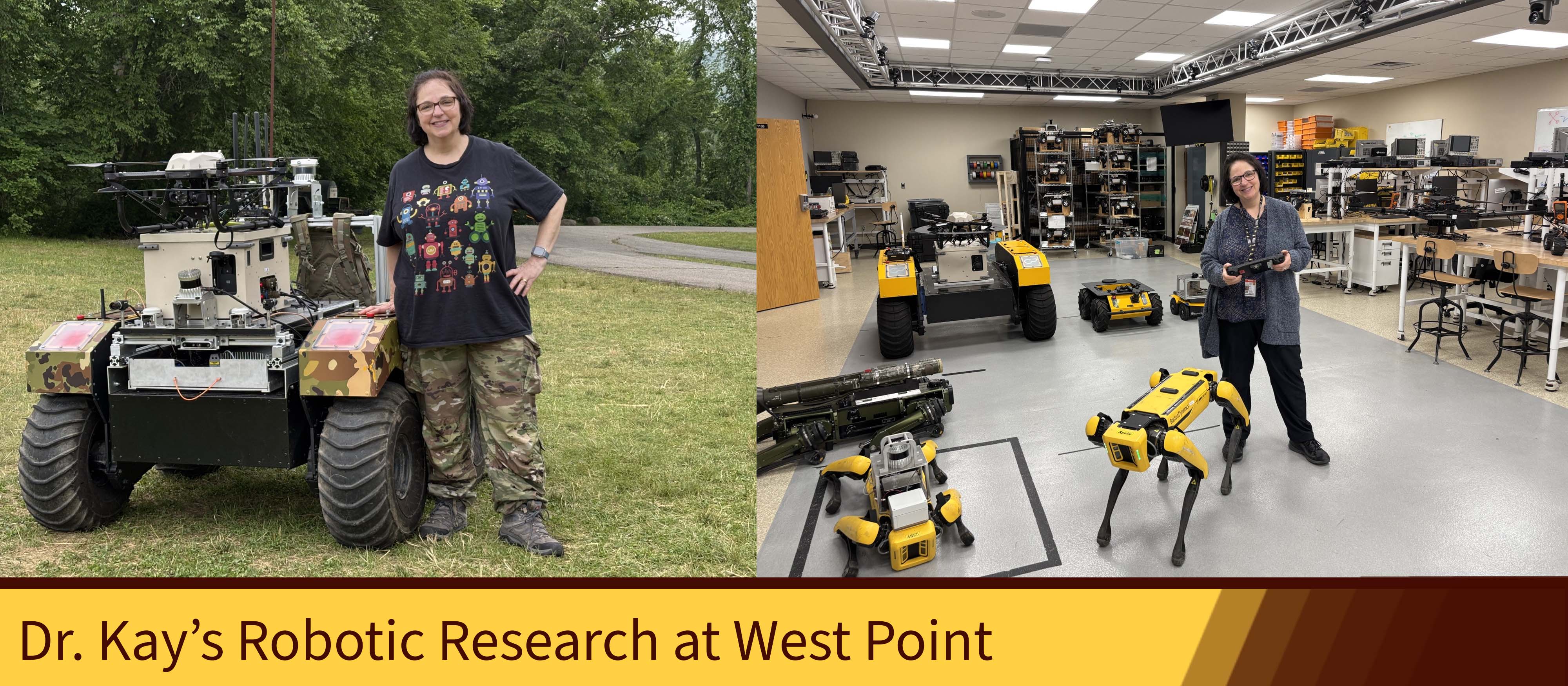 Pictures that show Dr. Kay working with robots.